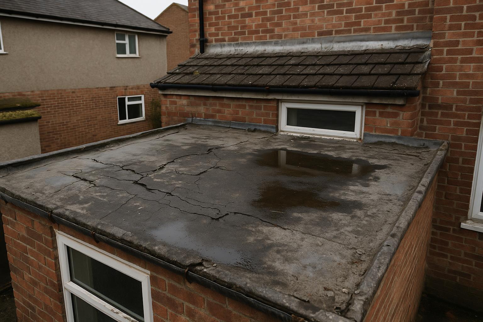 Failed felt flat roof replaced with EPDM rubber - before