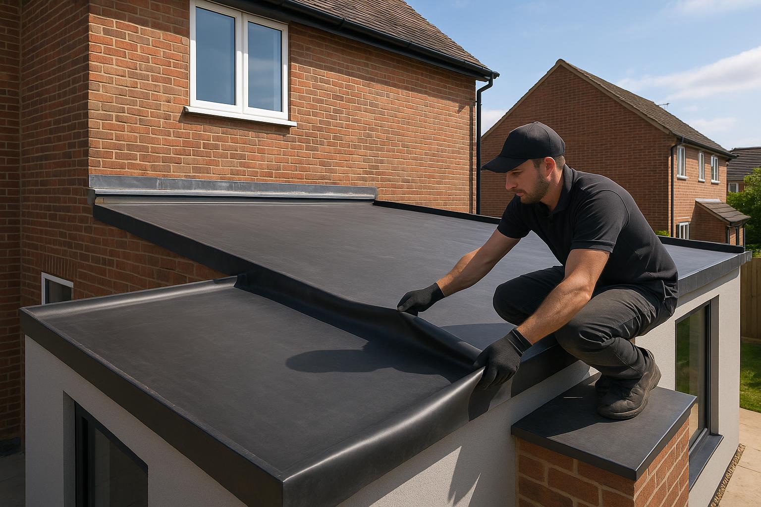 EPDM rubber flat roof installation