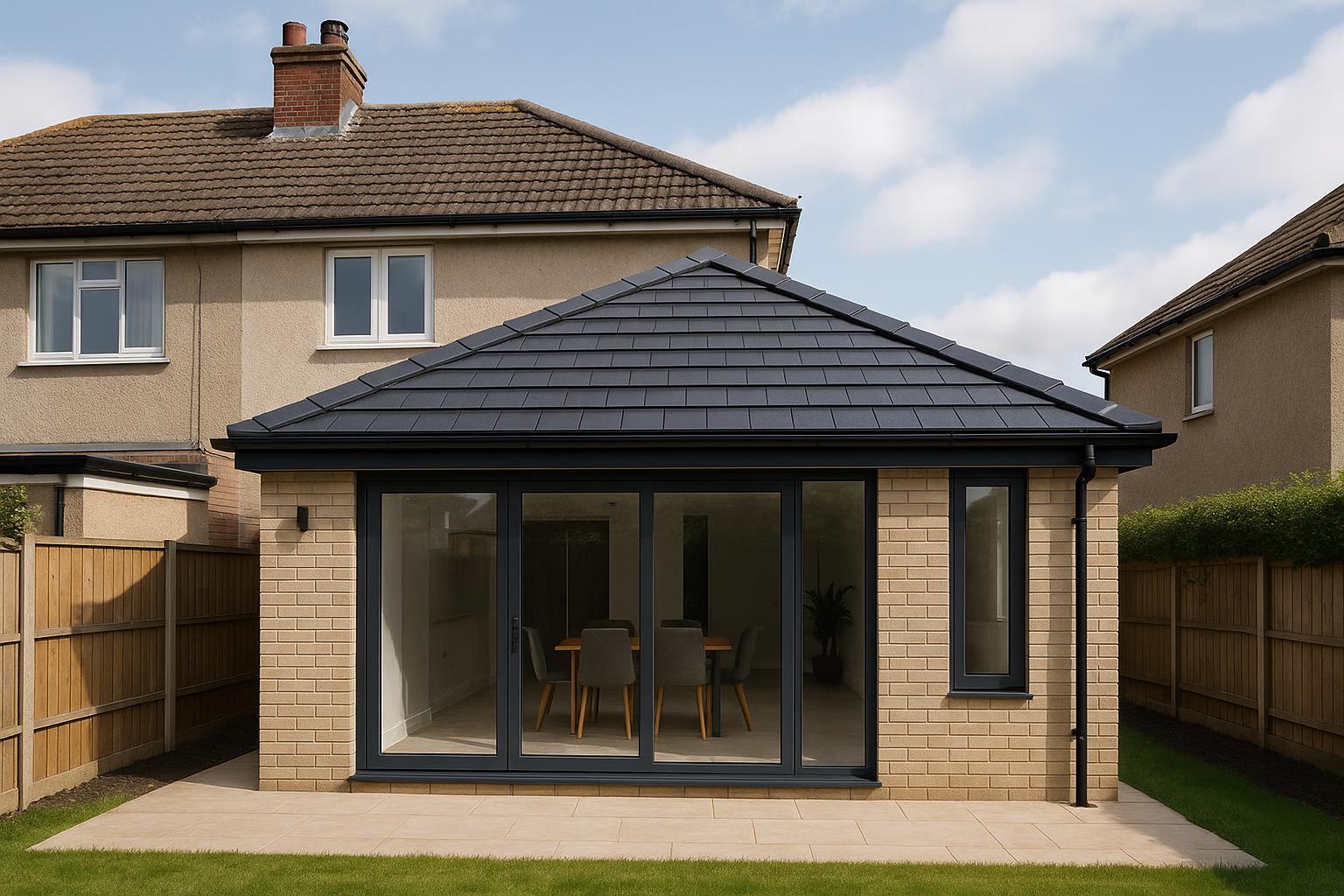 House extension built and roofed in Essex