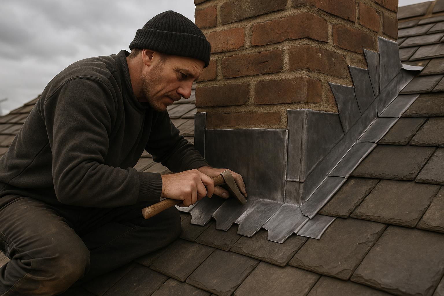 Leadwork detail on a valley and back gutter